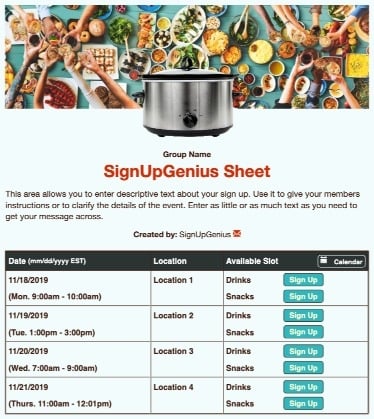 food meals potlucks fiesta party crockpot blue sign up form