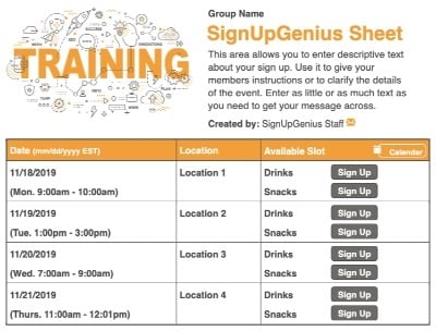 trainings orientation onboarding learnings information session sign up form