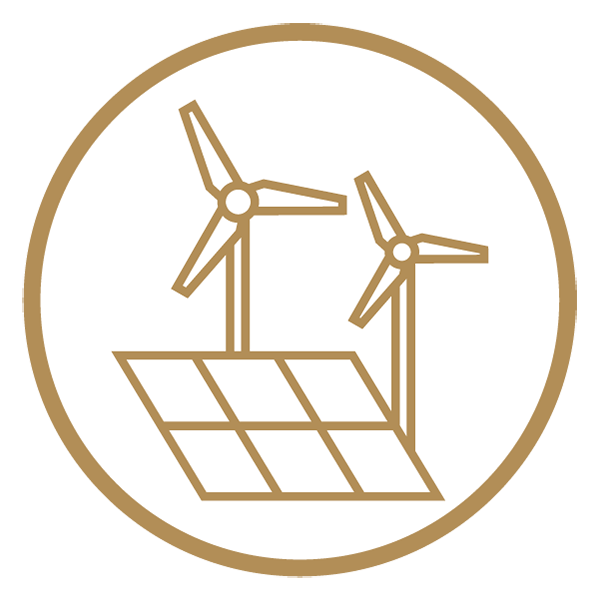 Icon showing solar panels and wind turbines