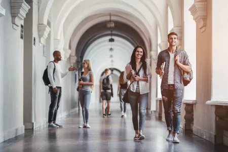 Students walking on college campus