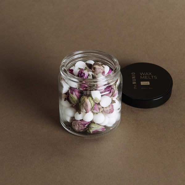 Rose mini soy wax melts in a glass votive