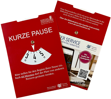 Parkscheibe in rotem Design mit der Überschrift Kurze Pause