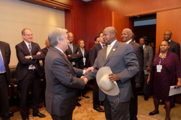 Secretary-General António Guterres meets President of Uganda Yoweri Kaguta Museveni at the 28th summit of the African Union (AU), in Addis Ababa, Ethiopia. Photo credit: UN Photo/Antonio Fiorente