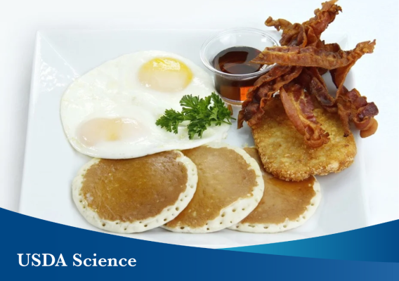 A plate with breakfast foods