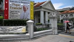 La Catedral del Buen Pastor de Singapur, la iglesia católica más antigua de la ciudad, construida en 1847, el 11 de septiembre de 2024. (AFP or licensors)