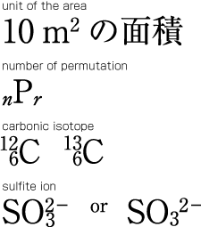 Examples of superscripts and subscripts.