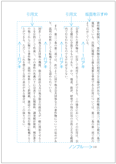 “段落前アキ”及び“段落後アキ”の指定がある場合の処理例2 （引用文を挿入した例）