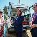 Handing over an advanced care ambulance with Automated External Defibrillators to the Ministry of Health, Timor-Leste.