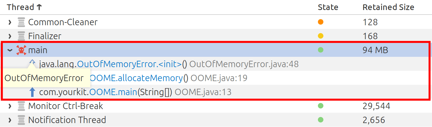 OutOfMemoryError stack